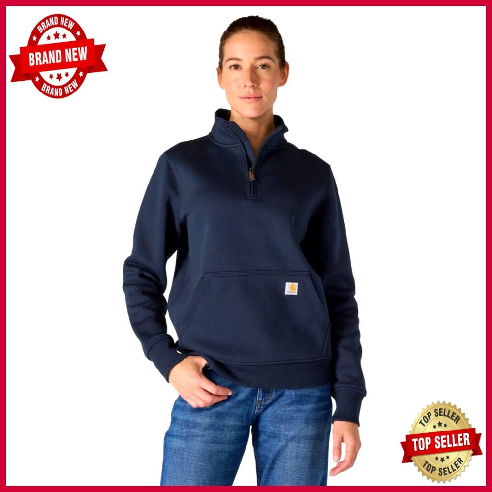 Relaxed Fit Quarter-Zip Mock-Neck Sweatshirt Midweight Cotton Blend Classic